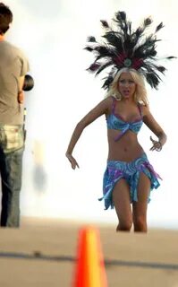 Christina Aguilera at the beach in sexy bikini