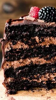 This dark chocolate mousse cake combines rich fudgy chocolat