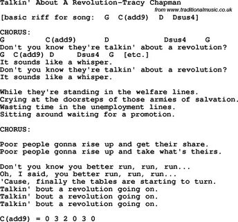 Protest song: Talkin' About A Revolution-Tracy Chapman lyric