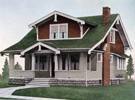 Bungalow in 1920s colors from a period house plans book. Ins