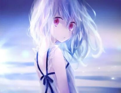 #474527 white hair, white dress, red eyes, white, anime girl