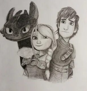 I finally got to draw Hiccup, Astrid, and Toothless all in t