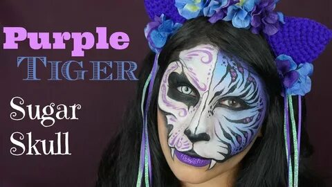 Purple Tiger Sugar Skull Makeup Tutorial / Face Painting - Y