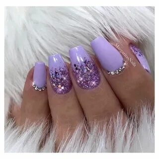 Purple nails lavender glitter ombré Matte coffin nails Sprin