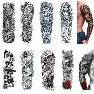 Temporary Tattoo Sleeves 8 Sheets,Large Fake Black Full Arm 