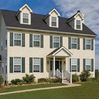 cream vinyl siding and green shutters Shutters exterior, Gre