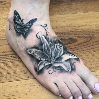 57+ Butterfly And Flower Tattoos On Foot Butterfly foot tatt