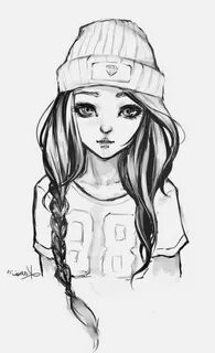 black and white sketch, how to draw a girl face, long black 