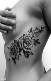 Taspé tattoo - Side flower roses sideboob rose black line Tatuagem No Dedo,...