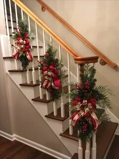 Christmas staircase swags Christmas stairs decorations, Easy