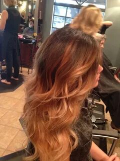 Long curly red auburn copper balayage ombre to gold caramel 