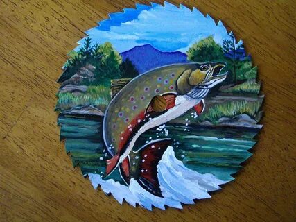 Hand Painted SAW BLADE -Leaping Brook Trout Tole painting pa