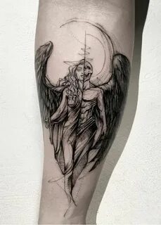 black-and-white-tattoo-of-a-woman-half-angel-half-demon-tatt