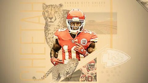 Tyreek Hill In Cheetah Face Background Wearing Red White Spo