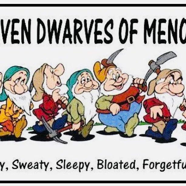 May be a cartoon of text that says 'THE SEVEN DWARVES OF MENOPAUSE Itc...