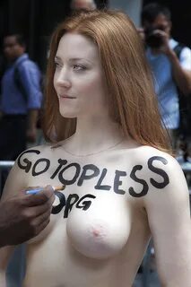 Topless Redhead Protester with Perfect Pink Nipples - Photo 