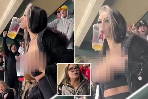 Moment woman flashes her boobs in Supercross stadium & almos