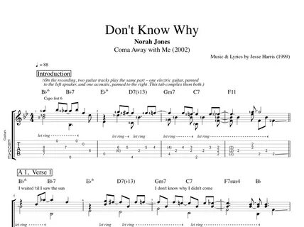 "Don't Know Why" - Norah Jones Guitar + Bass Tabs + Sheet Mu