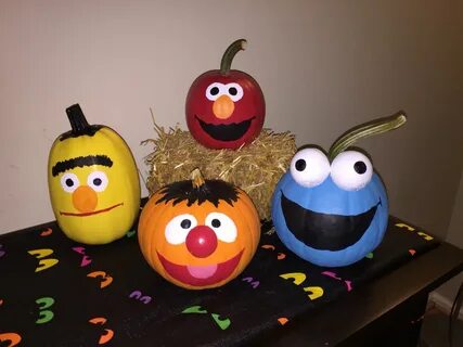 Painted Sesame Street pumpkins for the baby's 1st Halloween 