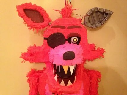 Close up of face/head of homemade Foxy from FNAF piñata Pina