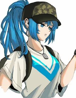 Safebooru - 1girl bangs blue eyes blue hair camouflage casua