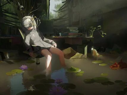 Download 2048x1536 Anime Girl, Goggles, Ruins, Fantasy, Wate