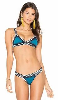 KIINI Flor Triangle Bikini Top in Teal & Multi Triangle biki
