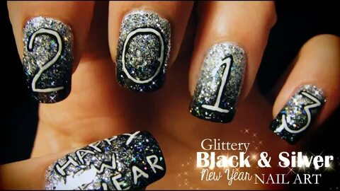 Glittery Black & Silver New Year nail art - YouTube