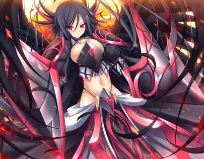 Safebooru - armor black hair black wings blush breasts burst