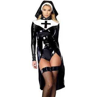 Женский костюм Девы Марии монашки на Хэллоуин черный сексуал