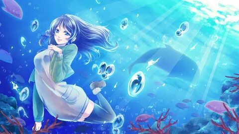 обои : Иллюстрация, море, аниме, воды, рыба, Подводный, Наги