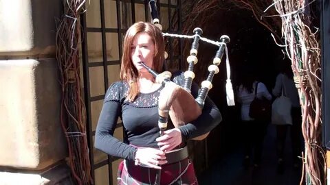 Female Scottish Bagpiper Festival Fringe Edinburgh Scotland 