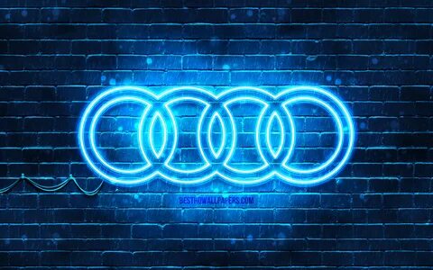 Скачать обои Audi blue logo, 4k, blue brickwall, Audi logo, 