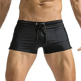 Sport Swimsuit for Men Basic Solid Tights Shorts Square Leg 