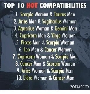 TOP 10 HOT COMPATIBILITIES 1 Scorpio Woman & Taurus Man 2 Ar