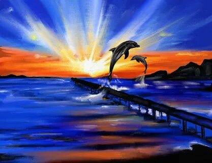 Dolphin Sunset Drawing by Terri Meredith Pixels