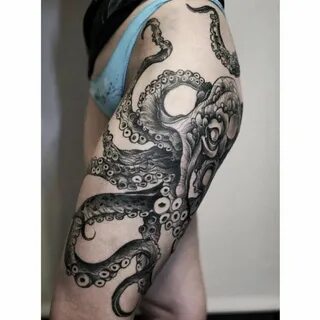 Women with Ink Octopus thigh tattoos, Tentacle tattoo, Octop