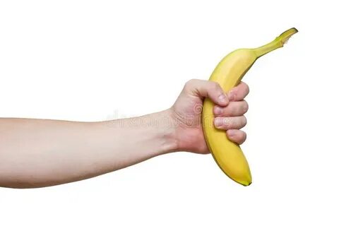 One Banana in Male Hand Front View, First Person View on a W