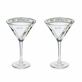 Martini Diagram Glassware - Set of 2 Decorative Martini Glas