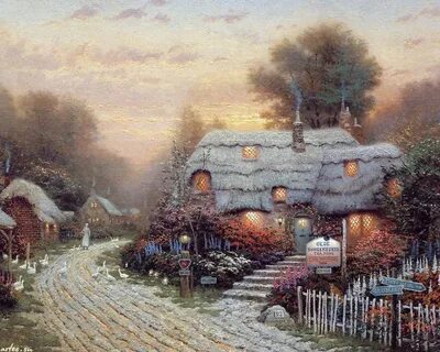 Скачать обои Пейзаж Thomas Kinkade, гостеприимный дом на раб