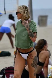 TINA LOUISE in Bikini Bottoms at a Beach in Santa Monica 06/