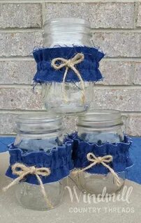 Denim Rope Mason Jar Sleeves Windmill Country Threads Blue j