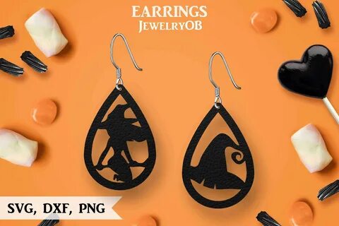 Halloween Earrings, Cut File, SVG DXF PNG Formats, Witch Hat