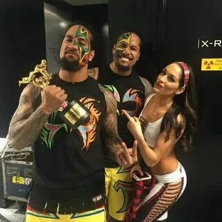 Jimmy & Jey uso with Brie Bella Backstage Nikki and brie bel