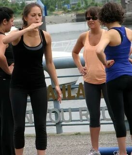 Kristin Kreuk in black tights working her ass out outdoor - 