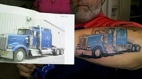 Semi truck tattoo on his forearm Truck tattoo, Trucks, Semi 