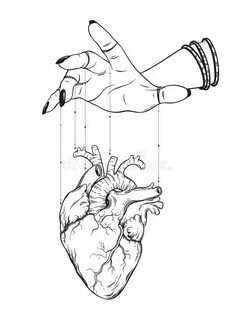 Puppet masters hand controls human heart isolated. Sticker, 