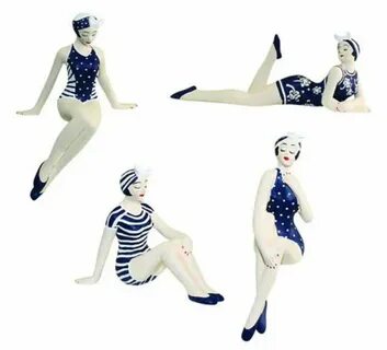 Статуэтки-миниатюрный купание красоты фигурки в синие и белы