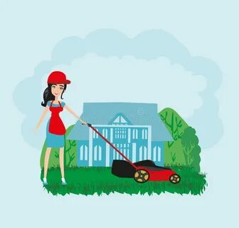Man mowing the lawn stock vector. Illustration of chores - 1