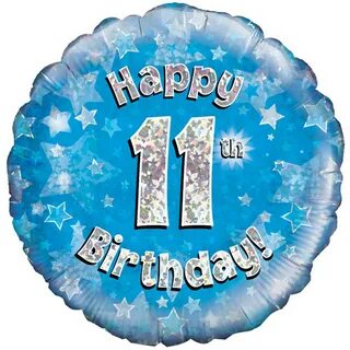 Oaktree 18 Inch Happy 11th Birthday Blue Holographic Balloon